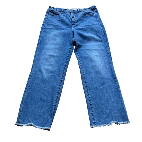 Soft Surroundings Size 14 Women’s Blue Distressed Hem Straight Leg Jeans - Picture 1 of 11